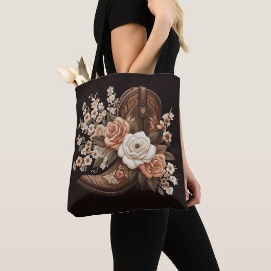 Western-Flowers met een Cowboy Boot Tote Bag (Dichtbij)