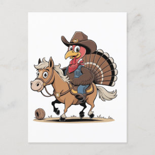 Western Gekookte Turkije Thanksgiving Cowboy Cowgi Feestdagenkaart