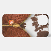Western gelooid leder van zipper iPhone hoesje (Achterkant horizontaal)