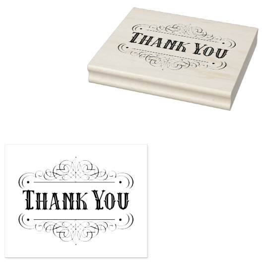 Western geplakt kalligrafisch Ornament Dank u Rubberstempel (Gestempeld)