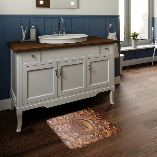 Western Gereed Leather Print Aangepast Initiaal Badmat