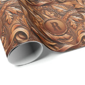 Western Gereed Leather Print Aangepast Initiaal Cadeaupapier (Rol Hoek)