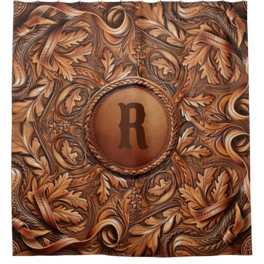 Western Gereed Leather Print Aangepast Initiaal Douchegordijn (Voorkant)