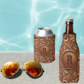 Western Gereed Leather Print Aangepast Initiaal Flesjeskoeler