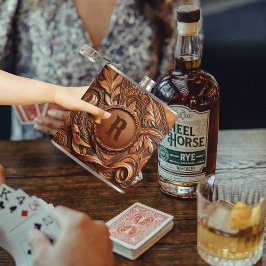 Western Gereed Leather Print Aangepast Initiaal Heupfles