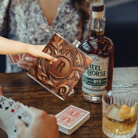 Western Gereed Leather Print Aangepast Initiaal Heupfles