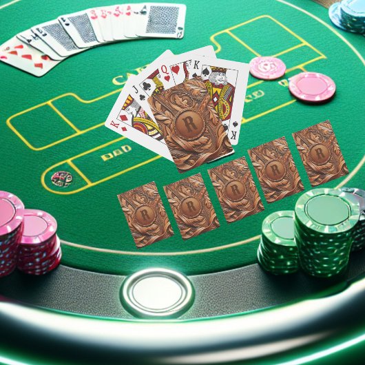 Western Gereed Leather Print Aangepast Initiaal Pokerkaarten