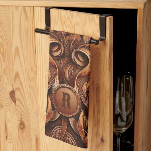 Western Gereed Leather Print Aangepast Initiaal Theedoek (Derde Gevouwen)