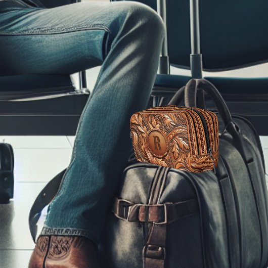 Western Gereed Leather Print Aangepast Initiaal Toilettasje