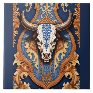 Western Gesmedeerde Leren Look Koeienkop Tegeltje
