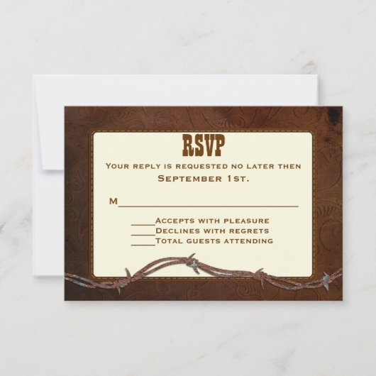 Western getoold leder aangepaste bruiloft RSVP Kaartje (Voorkant)