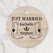 Western Gewoon Getrouwd Hout Cowboy Boots Land Bedankjes Labels (Voorkant)