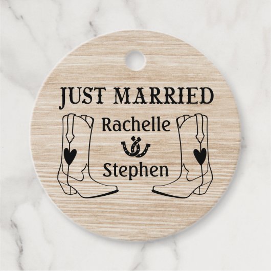 Western Gewoon Getrouwd Hout Cowboy Boots Land Bedankjes Labels (Voorkant)