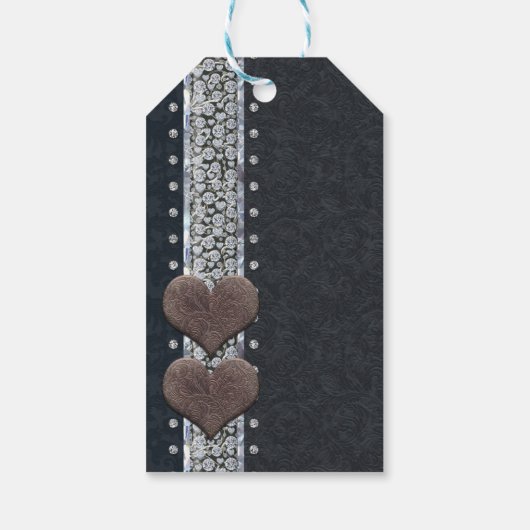 Western glam zwart leder en diamanten bier cadeaulabel (Achterkant)