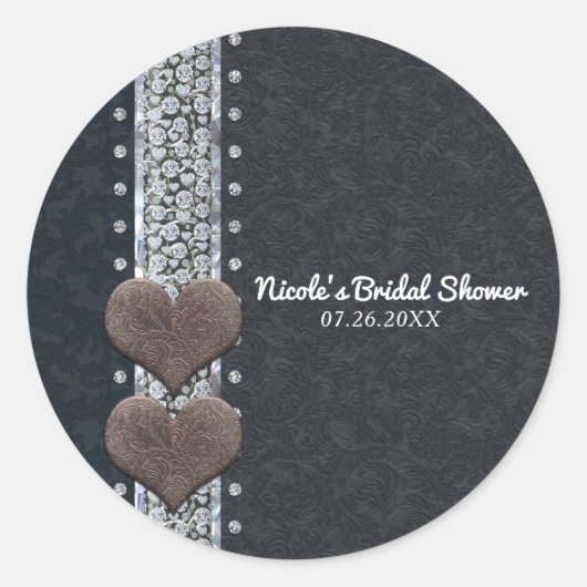 Western glam zwart leder en diamanten bier ronde sticker (Voorkant)