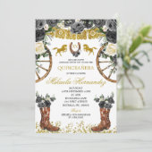 Western Gold en zwarte Charra Boots 15 anos Invite Kaart (Staand voorkant)