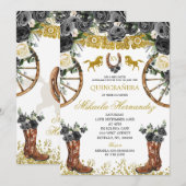 Western Gold en zwarte Charra Boots 15 anos Invite Kaart (Voorkant / Achterkant)