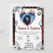 Western Gothic Zwart en Rood Bruiloft Kaart (Voorkant)