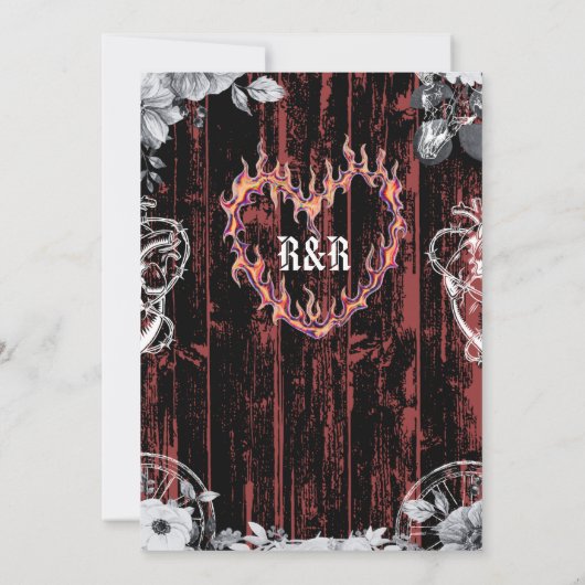 Western Gothic Zwart en Rood Bruiloft Kaart (Achterkant)