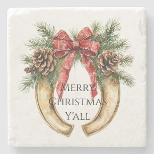 Western Goud Hoefijzer Kerst Pine Kegels Stenen Onderzetter