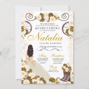 Western Goud & Ivoor Prinses Cowgirl Quinceanera Kaart