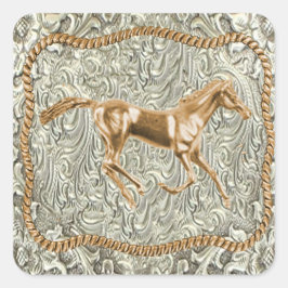 Western gouden paardenriemgesp vierkante sticker
