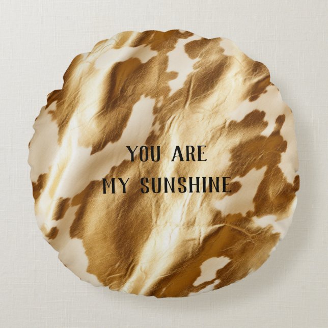 Western gouden witte crème Koeienhuid Rond Kussen (Voorkant)