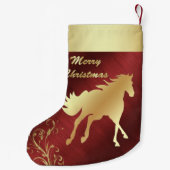 Western goudpaard op maroon-/wijnachtergrond kleine kerstsok (Achterkant)