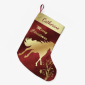 Western goudpaard op maroon-/wijnachtergrond kleine kerstsok (Voorkant (Hangend))