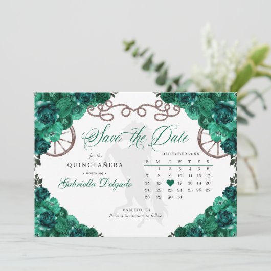 Western Green Charro Quinceañera Save The Date Kaart (Staand voorkant)