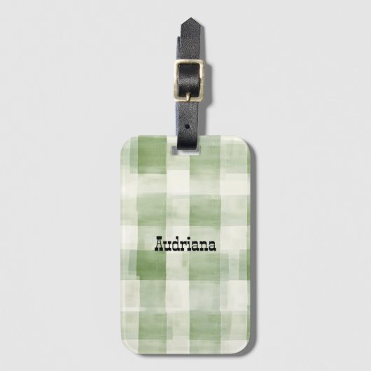 Western Green Cream Plaid Stripes Country Bagagelabel (Voorkant (verticaal))