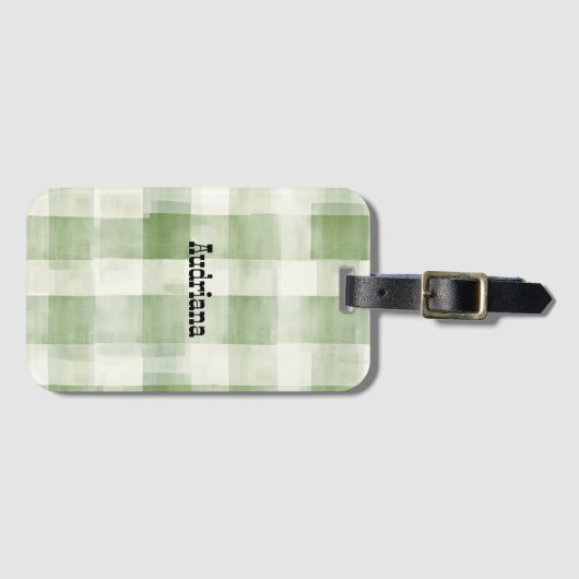 Western Green Cream Plaid Stripes Country   Bagagelabel (Voorkant (horizontaal))