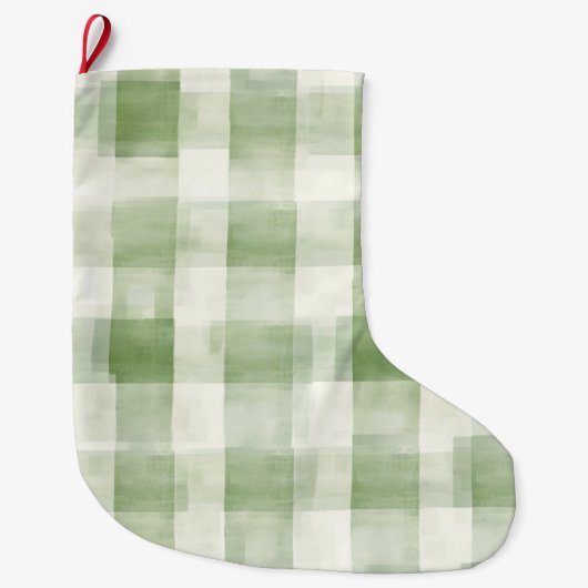 Western Green Cream Plaid Stripes Country   Grote Kerstsok (Voorkant)