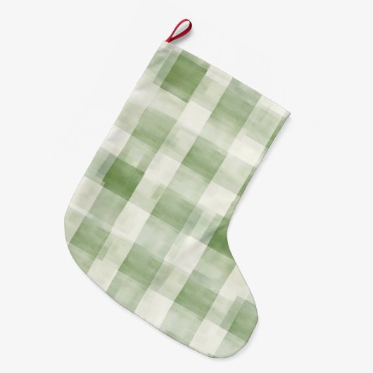 Western Green Cream Plaid Stripes Country   Grote Kerstsok (Voorkant (Hangend))