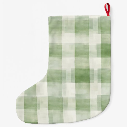 Western Green Cream Plaid Stripes Country   Grote Kerstsok (Achterkant)