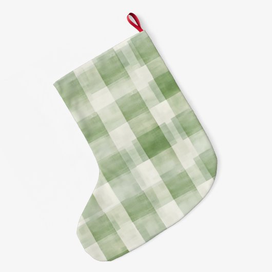 Western Green Cream Plaid Stripes Country   Grote Kerstsok (Achterkant (Hangend))