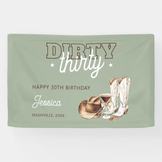 Western Green Dirty Thirty 30th Birthday Party Spandoek (Horizontaal)