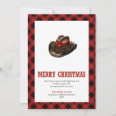 Western greeting card red black tartan border feestdagenkaart (Voorkant)