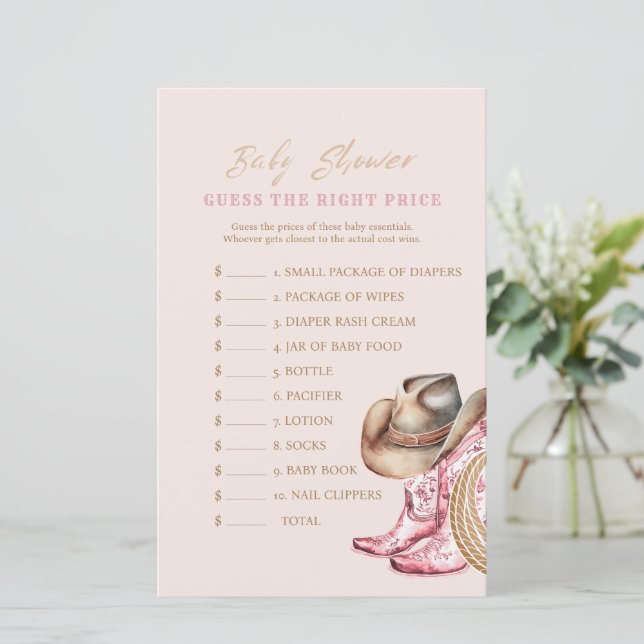  Western Guess the Price Baby Shower Game card (Staand voorkant)