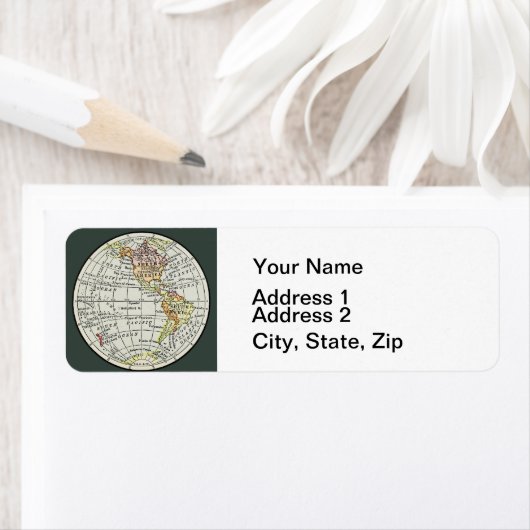 Western halfrond kaart Wereldbol reizen Etiket (Insitu)