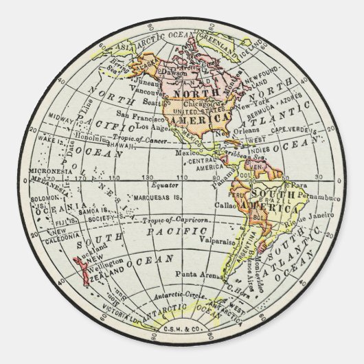 Western halfrond kaart Wereldbol reizen Ronde Sticker (Voorkant)