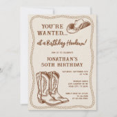 Western Hand Drawn Cowboy Boots Birthday Party Kaart (Voorkant)