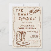 Western Hand Drawn Cowboy Boots Man Birthday Party Kaart (Voorkant)