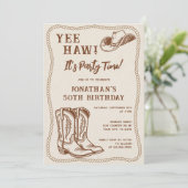 Western Hand Drawn Cowboy Boots Man Birthday Party Kaart (Staand voorkant)