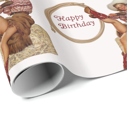 Western Happy Birthday  Cowgirl Cadeaupapier (Rol Hoek)