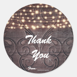 Western Hart Gesneden in Hout & Lichten Favor Ronde Sticker