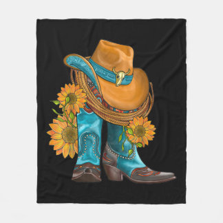 Western Hat And Cowboy Boots With Sunflowers Fleece Deken