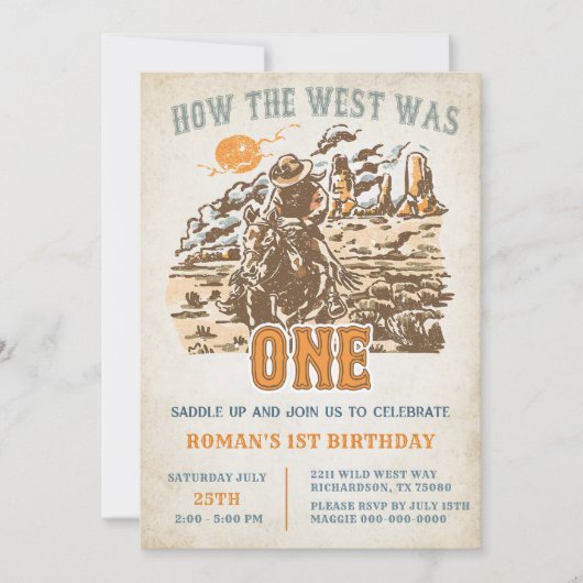 Western hoe het westen één 1e verjaardagsfeestje w kaart (Voorkant)