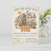 Western hoe het westen één 1e verjaardagsfeestje w kaart (Staand voorkant)