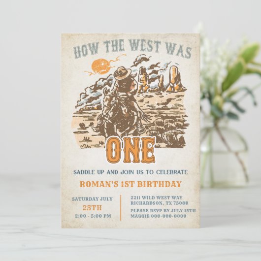 Western hoe het westen één 1e verjaardagsfeestje w kaart (Staand voorkant)